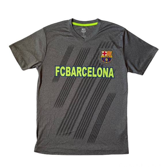 FC Barcelona Men’s Jersey Shirt Tee Grey with printed Badges - Size Small - Picture 1 of 5
